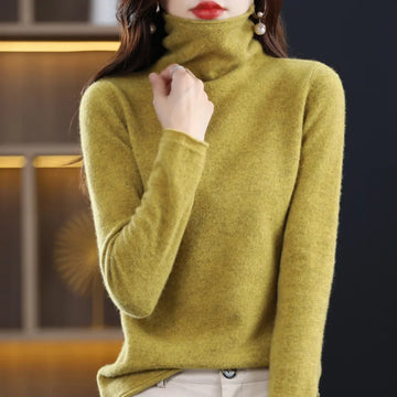 Merino Wool Cashmere Sweater Women's High Stacked Collar Pullover Long Sleeve Winter Knitted Sweater Warm High Quality Jumper